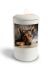 Urna cinerária branca acetinada para cachorro com imagem, personalizável