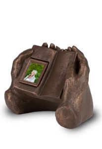 Mini urna em cerâmica “Minha história de vida” com porta-retrato