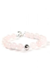 Pulseira de quartzo rosa com elemento prateado para cinzas