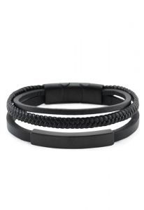 Pulseira em couro preto com suporte para cinzas