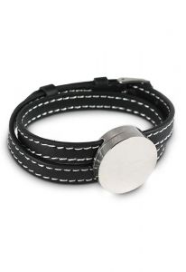 Pulseira em couro preto com suporte para cinzas