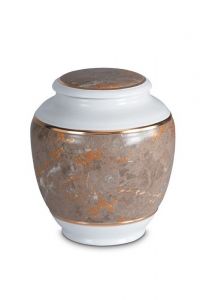 Mini urna funerária de porcelana 'Classica' | Padrão de mármore marrom com bordas douradas