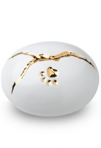 Urna cinzas para animais com impressão da patinha 'Kintsugi' branco