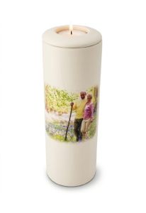 Urna cinerária cilíndrica com imagem, personalizável