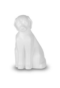 Urna para cinzas de cão em cerâmica branca acetinada