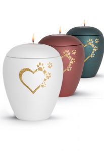 Urna para animais com coração, patas e porta-vela (vários medidas e cores)