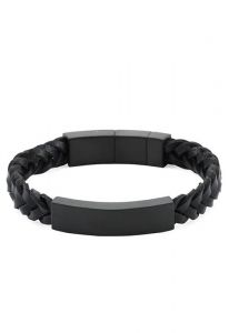 Pulseira em couro preto com suporte para cinzas