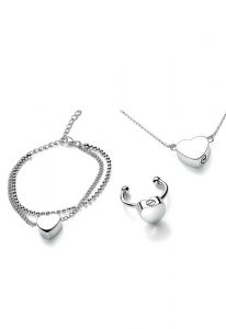 Conjunto de joias memoriais em aço inoxidável com coração - pulseira, anel e colar